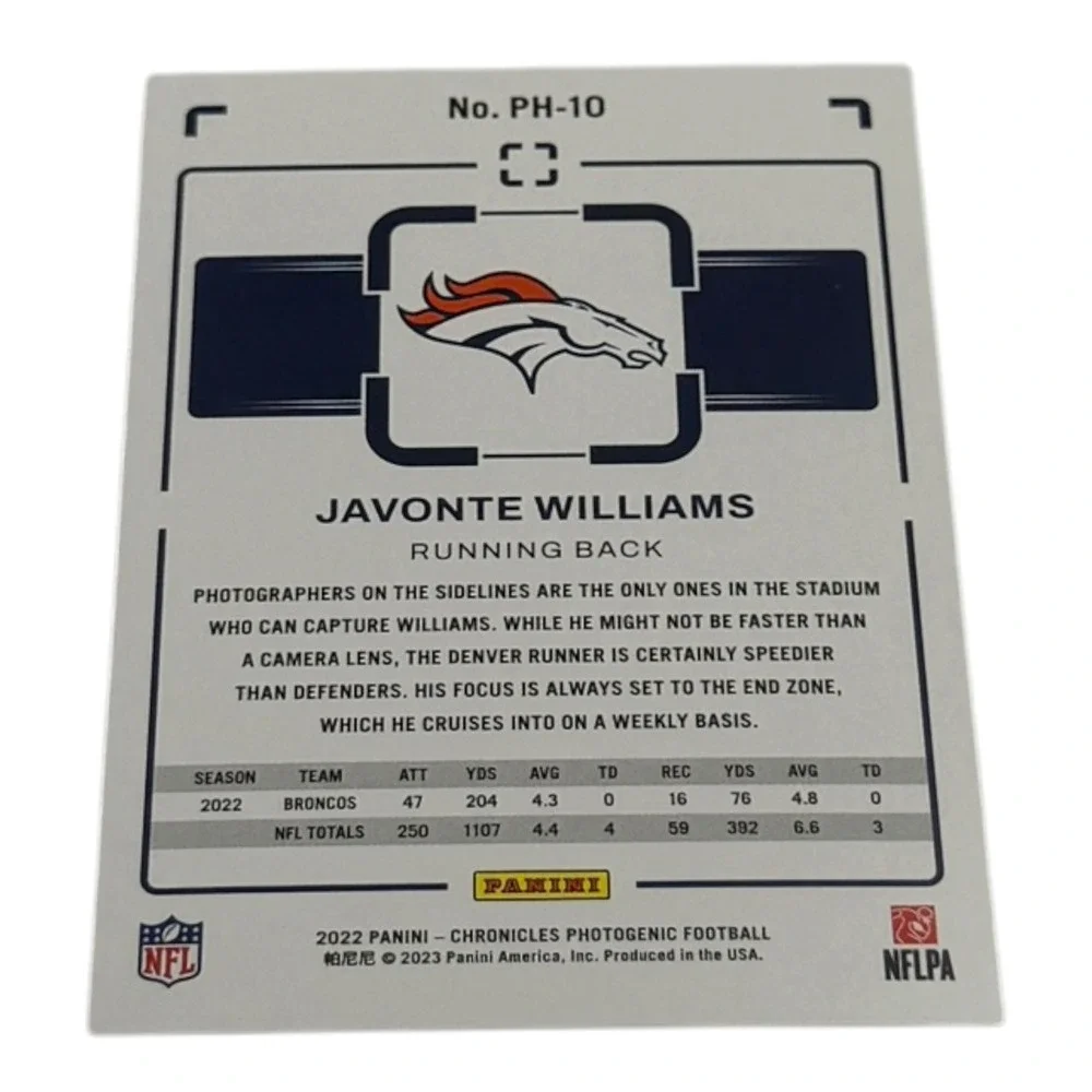 2022 Panini Chronicles Photogenic Javonte Williams Denver Broncos PH-10 NFL Card